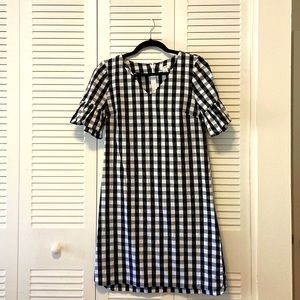 JCrew Black Ginghan midi shift dress